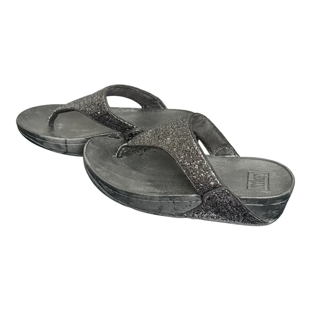 FitFlop Women's Lulu Glitter Toe-Thongs in‎ black.  Sz 7